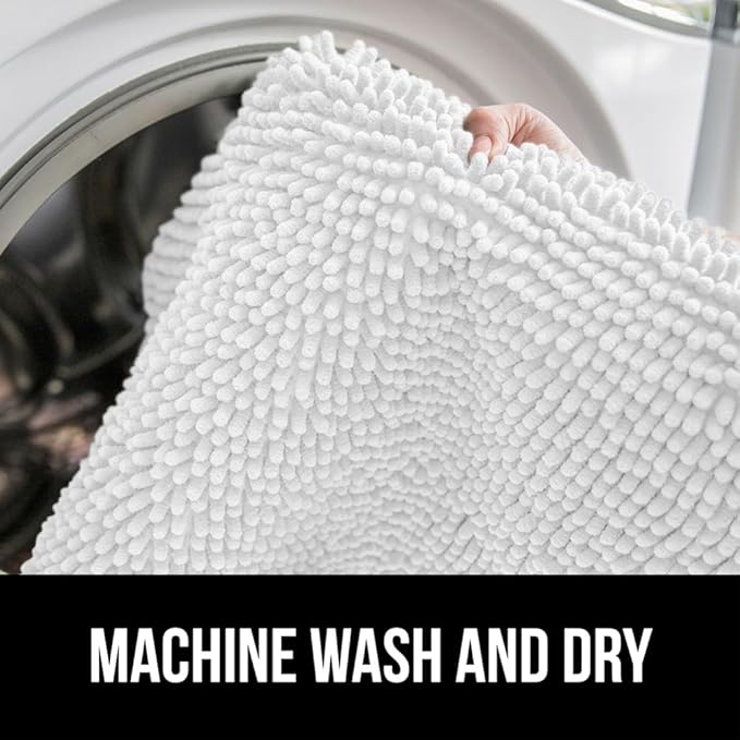 GORILLA GRIP Plush Absorbent Shaggy Chenille Bath Rug Mat for Oval Toilet Base with Rubber Backing, Machine Washable Rugs, Soft Microfiber Contour Mats for Toilets, Bathroom Decor, White