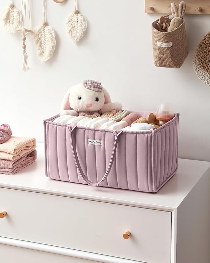 Blissful Diary Baby Diaper Caddy Organizer, Stylish Storage Basket for Newborn Essentials and Diaper Station, Gift for Baby Shower and Registry Must-Have, Mauve Pink | Gift for Baby Shower, Registry Must-Have
