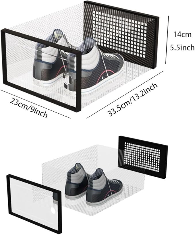 12 piece double frame transparent shoe box; Stackable plastic box shoe storage artifact; Foldable shoe box dormitory space saving shoe rack