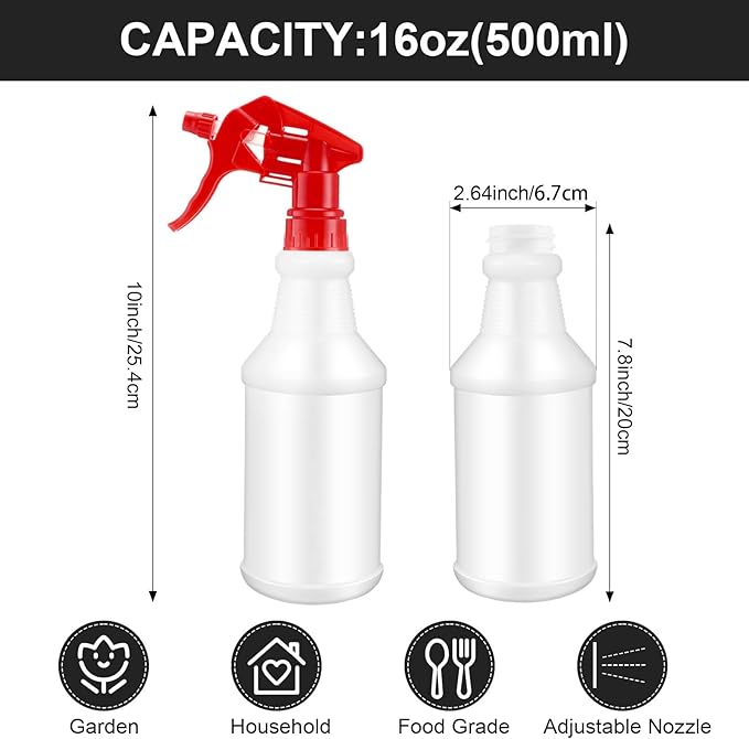 Eccliy 12 Pcs 16 Oz Plastic Spray Bottle, Adjustable Empty Reusable Sprayer for Cleaning, Planting, Water, Bathroom and Kitchen, BBQ, Commercial and Residential(Pure Red,Original)