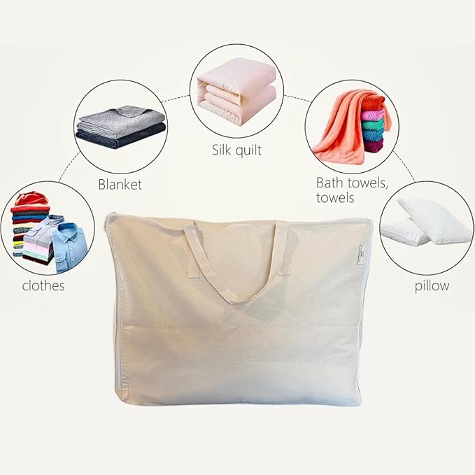 Blanket and Comforter Storage Bag with Handles for Comforters, Blankets, Linens and Garments | Underbed Breathable Closet Organizer Bag (X-Large (24"x15"x12"), Off-White)