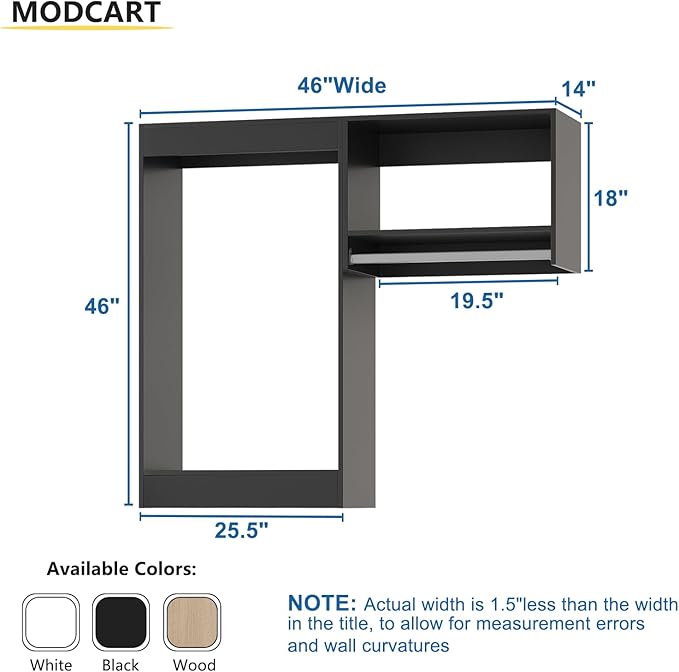 Modular Closet System, 46" Wide Closet Organizer System with Hanging, Wood Tower Closet Storage for Walk In Closets, Wall Mounted Wardrobe Organizer Kit System, Bedroom, Black