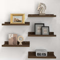 RICHER HOUSE 5 Set Floating Shelves for Wall Decor, Wall Mounted Book Shelf, Nursery Shelves Picture Ledge Shelf with Lip for Storage, Bedroom, Living Room, Bathroom - Walnut