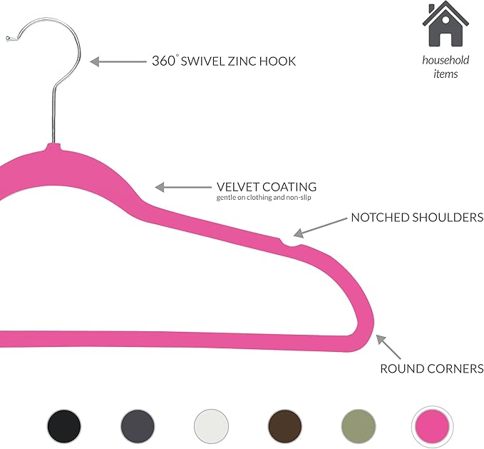 Simplify Slim Velvet Clothes Hangers | 25 Pack | Non-Slip | Shirts | Suit | Pants | Dresses | Garments | Closet Storage & Organization | Durable | Fuchsia