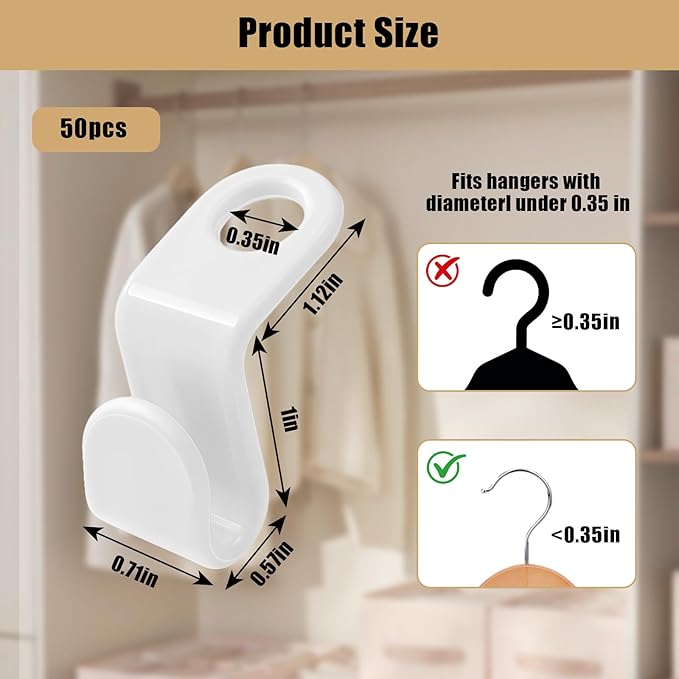 Hanger Connector Hooks,50 Pcs Space Saving Hangers for Clothes,Clothes Connector Hooks, Hanger Organizer Space Saver,Hanger Extender Hooks