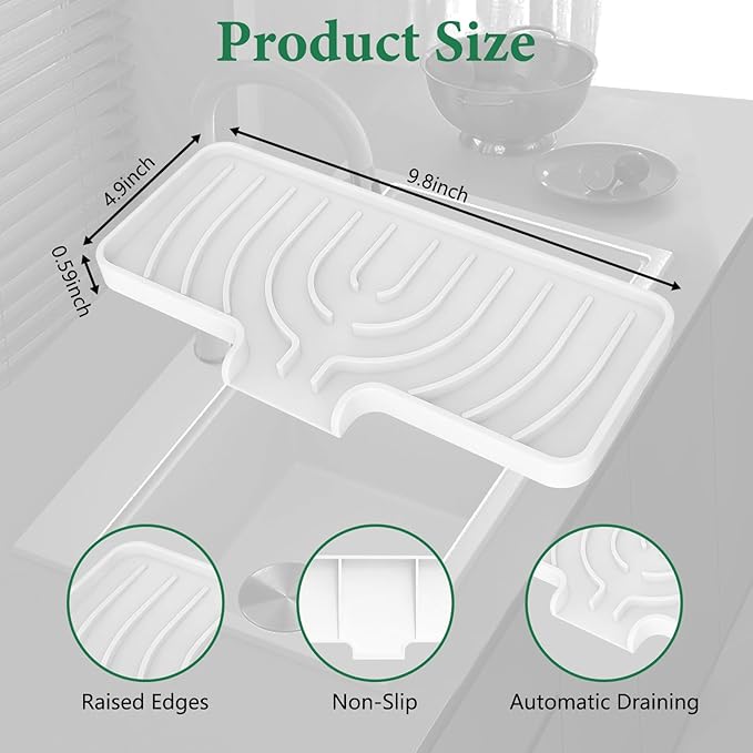 GUUKIN Sponge Holder for Kitchen Sink , 9.8"×4.9" Silicone Dish Drying Mat, Scrub Daddy Holder, Kitchen Sink Accessories, Suitable for Kitchens & Bathrooms (White)