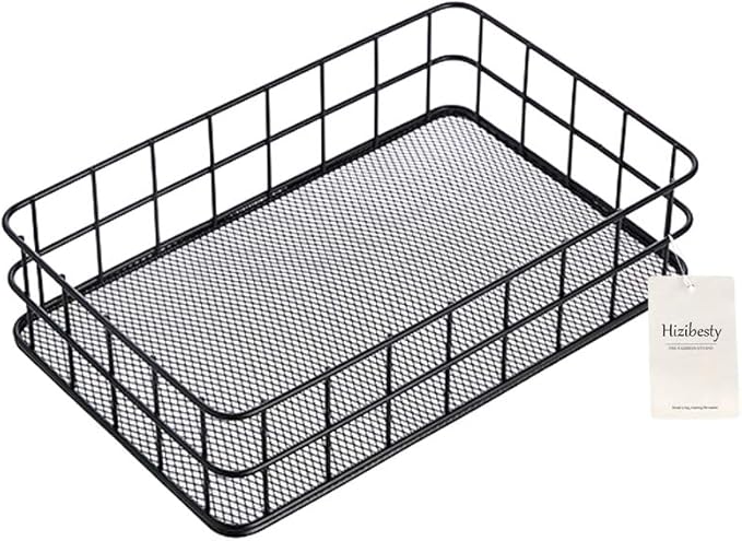 Small Black Metal Wire Cabinet Organizer Storage Organizer Bin Basket Tray (1)
