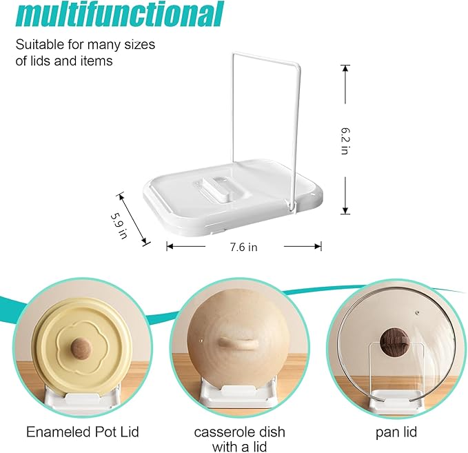 Foldable Pot Lid Organizer with Spoon Rest, Heat-Resistant & Nonslip ABS Utensil Holder for Stovetop and Countertop, White Kitchen Space Saver ﻿