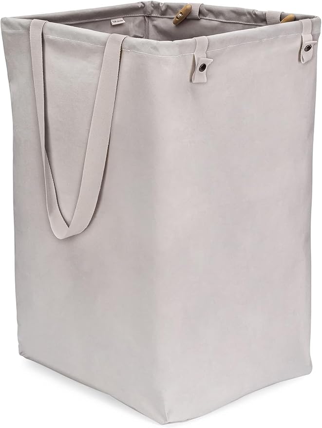 Full Circle Loads of Fun Collapsible Hamper – Laundry Basket for Dirty Clothes & Towels – Tall Standing Organic Cotton Laundry Bag with Long Handles - Ideal for Bathroom, Bedroom or Kids’ Room, Gray
