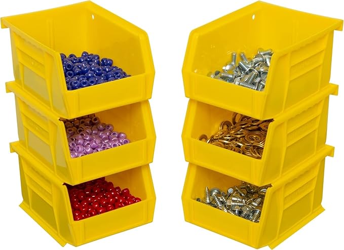 Akro-Mils 30210 AkroBins Plastic Storage Bins, Space-Saving Stackable Bins for Garage, Pantry, Craft Organization, 5" x 4" x 3", Yellow, 6-Pack