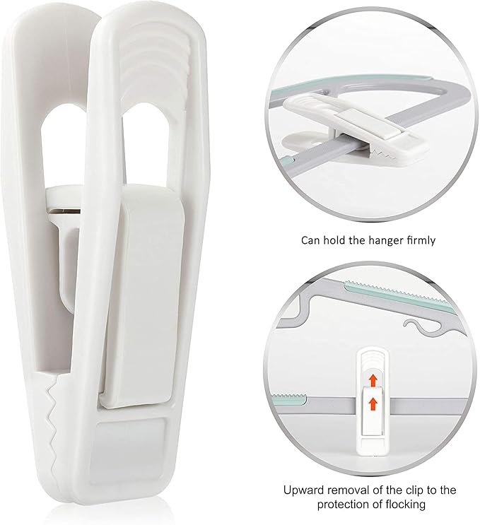 Tinfol 20pc Hanger Clips - White Strong Pinch Grip Clips for Use with Slim-line Clothes Velvet Hangers, Multi-Purpose Finger Clip for Home