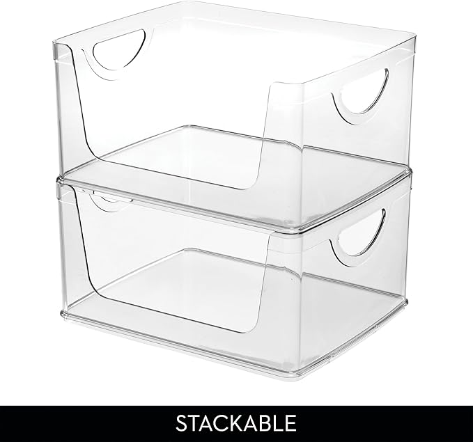 iDesign Stackable Open-Front Storage Bin with Handles for Kitchen, Clear, Made in USA