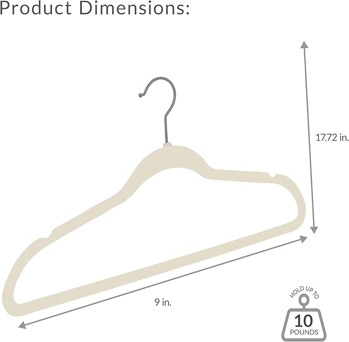 Simplify Slim Velvet Clothes Hangers | 50 Pack | Non-Slip | Shirts | Suit | Pants | Dresses | Garments | Closet Storage & Organization | Durable | Ivory