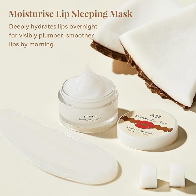 ANAI RUI Coconut Lip Scrub & Lip Mask Set with Shea Butter, Lip Scrubber Exfoliator Enriched with Vitamin E, Sugar Scrub for Dry Lips, Hydrating Lip Mask, Gifts For Women