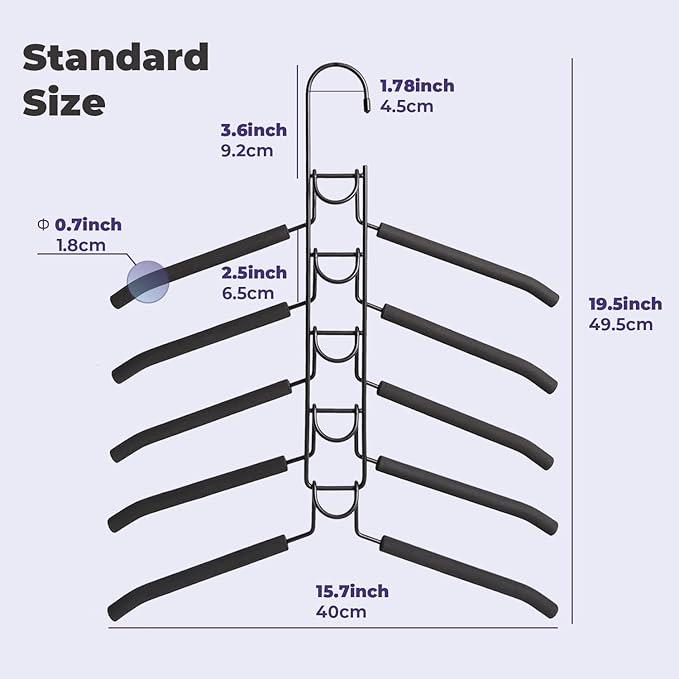 Shirt Hangers Space Saving, 5 in 1 Multi Layer Clothes Hanger with Non-Slip Foam Padded, Heavy Duty Metal Thick Magic Closet Organizers and Storage for Coat, Sweater, T-Shirt, 4 Pack (Black)