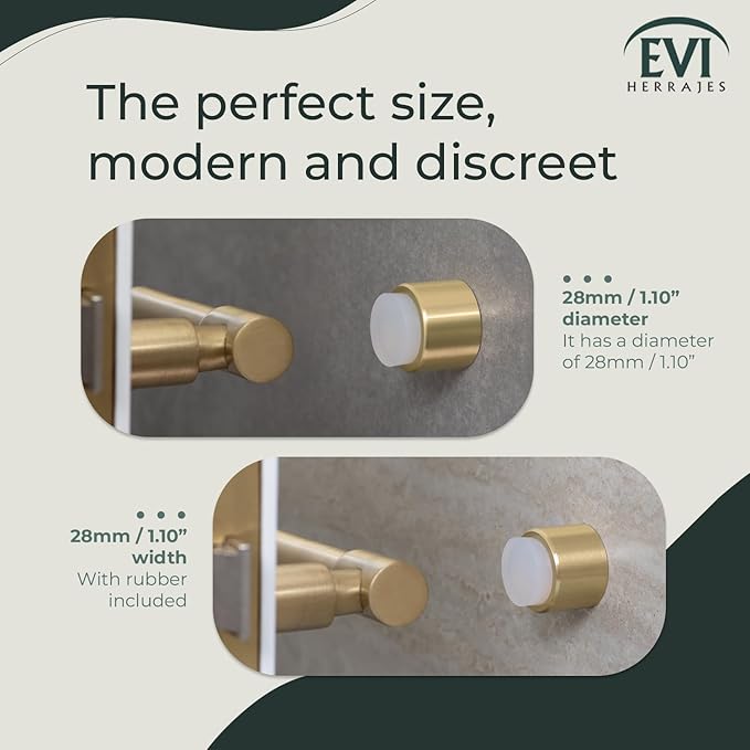 EVI | Wall Adhesive Doorstop | 1.1'' X 1.1'' | White Rubber | Brass Finished Matte | Great Adherence | 100% Functional | Mod. 198/28