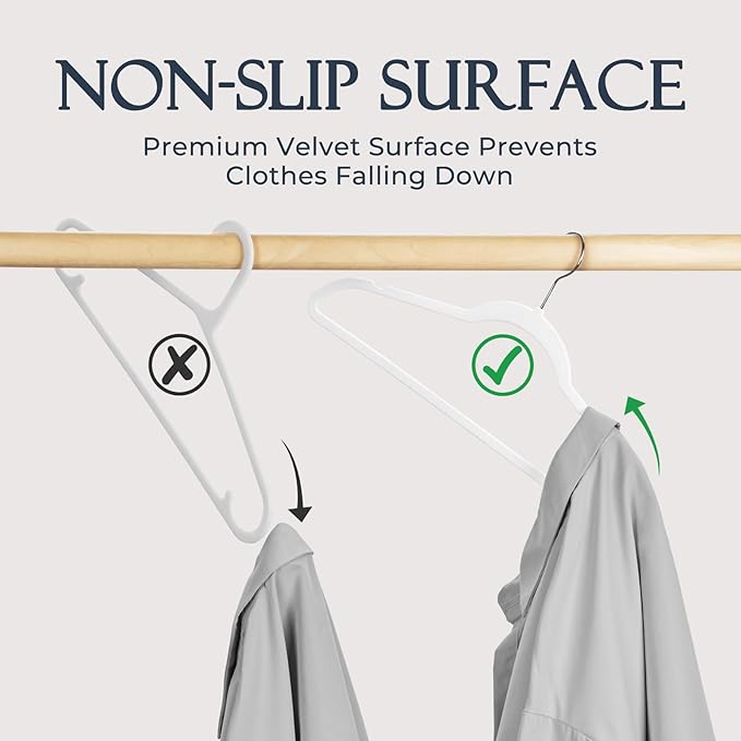 HOUSE DAY White Velvet Hangers 60 Pack, Non Slip Clothes Felt Hanger Heavy Duty for Coat, Premium Slim Space Saving Suit Hangers for Closet Organizer, 360° Rotating Silver Hook