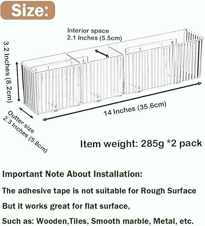 2Pack Floating Bathroom Shelves,Wall Mount Organizer,Long Narrow Clear Cabinet Door Organizer, Acrylic Shelves for Wall,No Drilling, Come With Self Adhesive Tape, for Kitchen, Office Desk