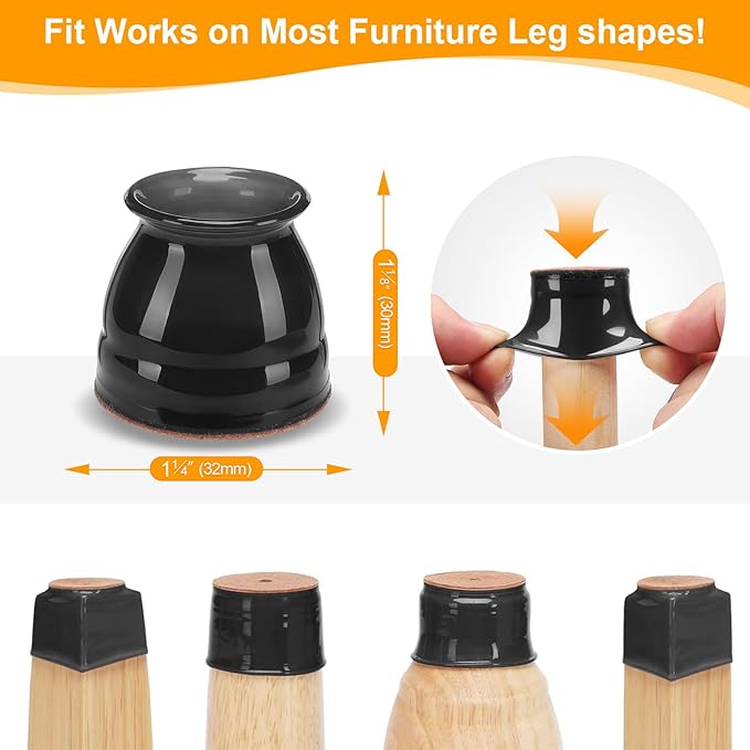 CHUNZEXI 36 Pack Chair Leg Floor Protectors for Hardwood Floors, Silicone Felt Covers Pads Caps, Protect Wood Furniture Feet Floors Noise Reduce and Scratch (Universal Small & Black)