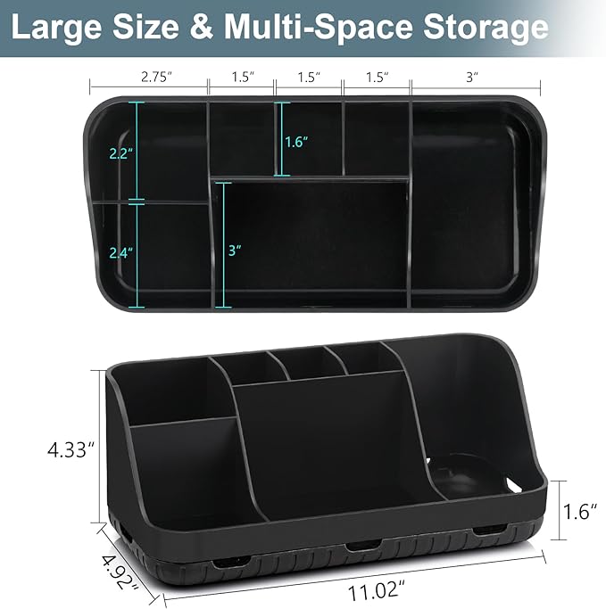 Black Toothbrush Holder - 7 Slots Bathroom Organizer Countertop with Drainage Matte Black Electric Toothbrush and Toothpaste Holder for Bathroom Accessories Organization Vanity Sink Storage
