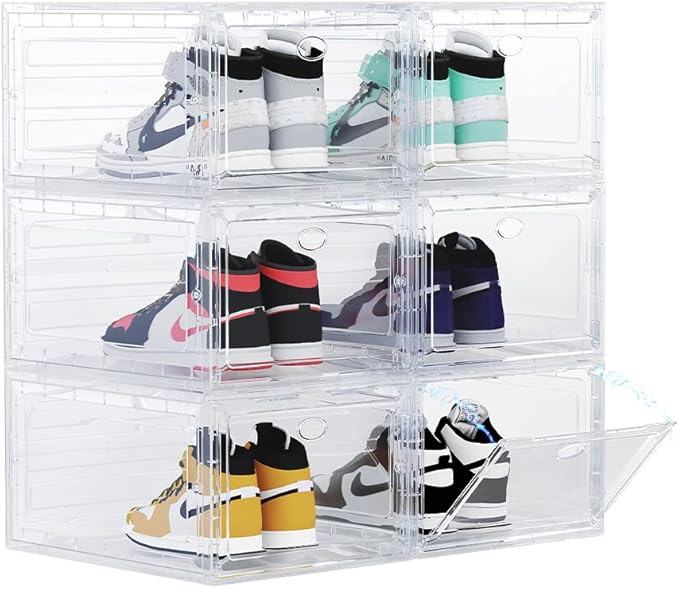 US 15 XXL 6 Pack Shoe Storage Box, Shoe Boxes Clear Plastic Stackable, Shoe Container for Organizing Sneaker and Basketball Shoes (XL CLEAR 6 PACK)