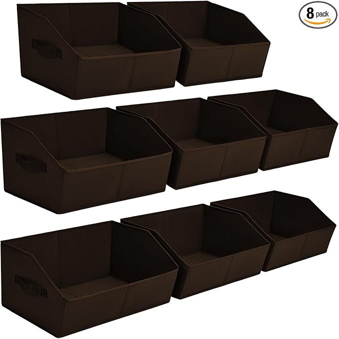Closet Baskets for Shelves Trapezoid - Decorative Storage Baskets with Handle, Closet Bins for Organization, Shelf Storage Bins for Clothes, Books, Home, Office, 8 Pack, Brown