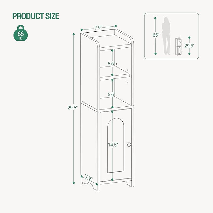 Bathroom Storage Cabinet, Corner Floor Cabinet with Doors and Adjustable Shelf, Narrow Toilet Paper Cabinets, Bathroom Organizer for Small Spaces, Black, BC19704X