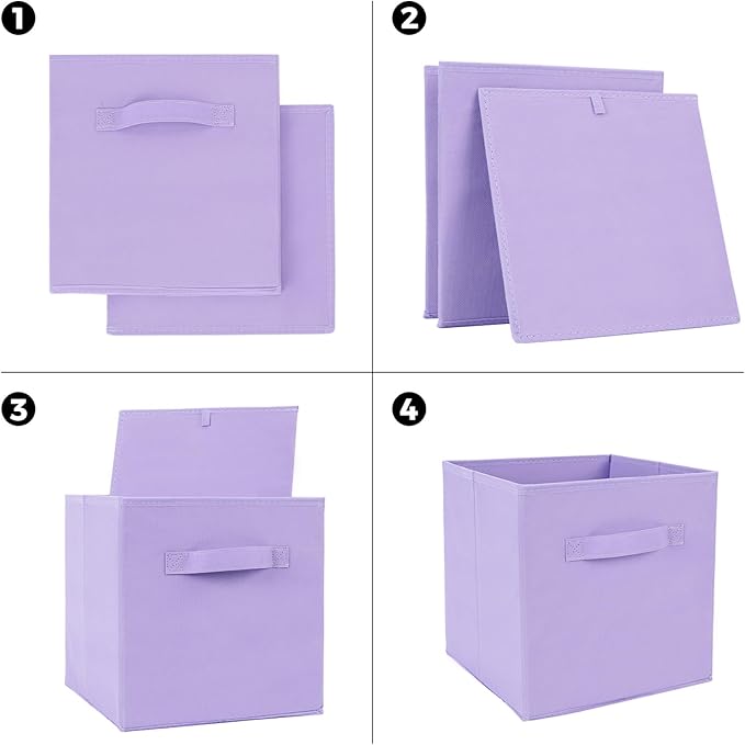 Fabric Storage Bins 6 Pack 11 inch Foldable Storage Cubes with Reinforced Handles Fun Colored Durable Cube Storage Bin for Home, Playroom, Closet Organizers and Storage, Purple