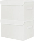 Large 42 Quarts Fabric Storage Bins with Lids [2-Pack] Linen Collapsible Foldable Storage Cubes, Closet Organizer Containers boxes with Handles for Home Office (16.7 x 12 x 12, White)