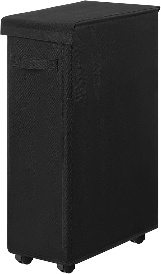 Chrislley Slim Laundry Hamper with Wheels, 45L Narrow Rolling Laundry Basket with Lid, Foldable Dirty Clothes Hamper Portable Skinny Hamper Storage Bins for Dorm, Bedroom (black)