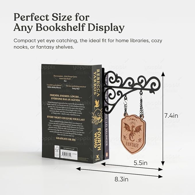 YOPPIX Book Nook Tavern Signs - Medieval Shelf Decor with Hanging Brackets, Fantasy Romance Book Genre Dividers for Home Library, Bookshelf Organization and Reading Corner Decorations