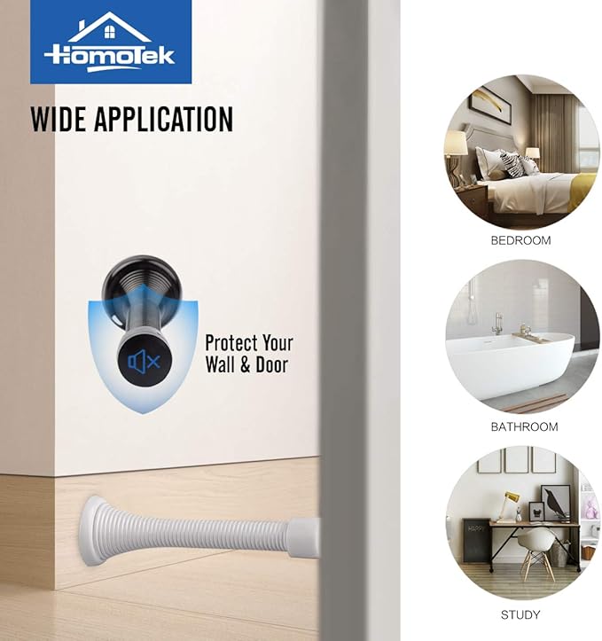 HOMOTEK 30 Pack Spring Door Stops,3-1/8” Heavy Duty Door Stop - Flexible Spring Door Stopper with Low Mounted White Rubber Bumper Tips, White