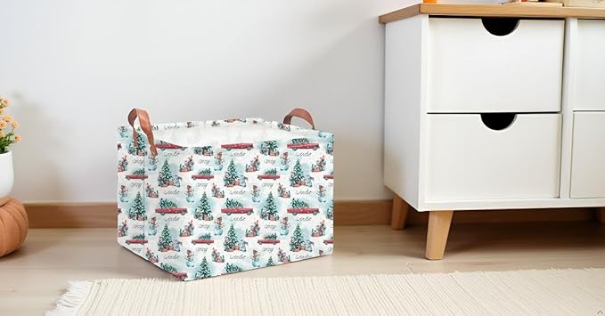 Rectangular Storage Baskets，Gift Basket,Book Box,Room Decor(Car Christmas)