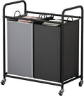 SUOERNUO Laundry Hamper Basket 2 Bag Laundry Sorter Cart with Rolling Lockable Wheels and Removable Bags Laundry Organizer Cart for Clothes Storage