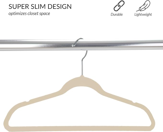 Simplify Children’s 10 PK Velvet Hangers | Dimensions : 13.78" W x 8.46" H | Durable Plastic | Non-Slip | Keeps Shape | 14” Width | Children Sizes 2-16 | Velvet, Ivory