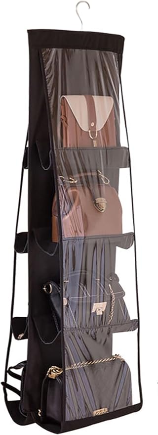 AARAINBOW 1 Pack Hanging Handbag Purse Organizer for Closet, Womens Purse Storage Organizers, Hand bag Organizer Holder, Wardrobe Purse Organizer 8 Pockets Space Saving 41 L x 13.5W (B-Black)