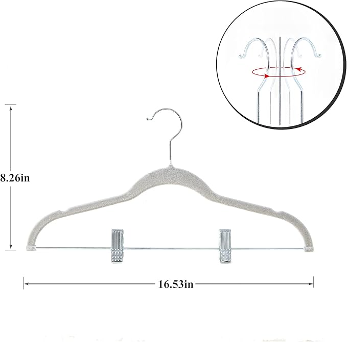VECELO 20 Pack Velvet Clothes Hangers with Adjustable Clips,Heavy-Duty Non Slip & Space-Saving with 1 Magic Hangers & 2 Tie Rack for Suit Coat Pants Skirt Dresses