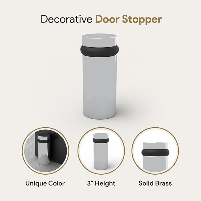 Mega Handles Floor Door Stopper, Quickly Installed Wall Protector, Wall Protectors from Door Knobs, Floor Door Stop with Mounting Hardware Included - Polished Chrome - 3 Inch