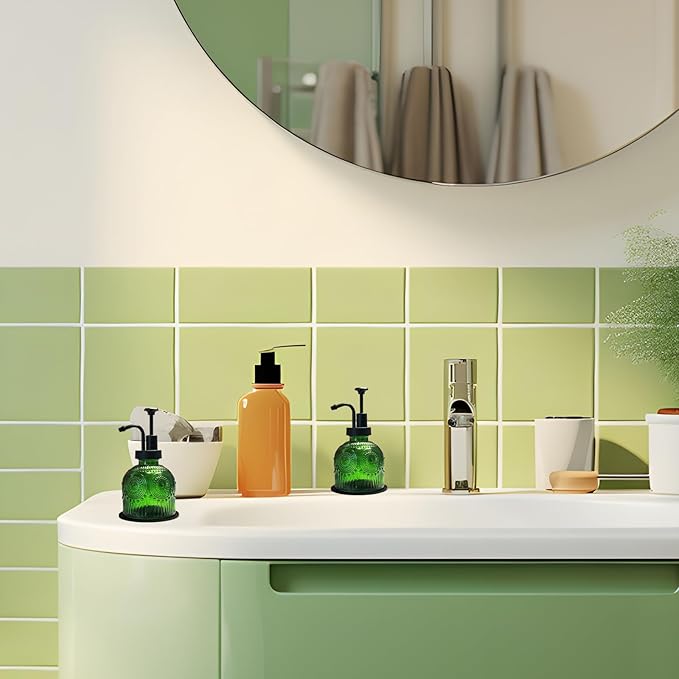 Vintage Soap Dispenser for Bathroom,Glass Kitchen Liquid Soap Dispenser with Pump,Farmhouse Antique,Cute Small Rustic Decor(Green)