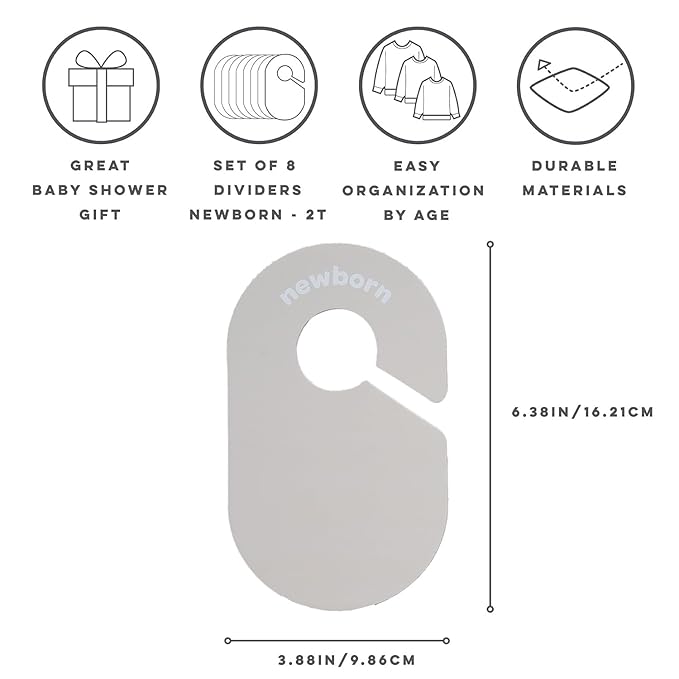 3 Sprouts Baby Closet Dividers Set of 8 - Baby Clothes Organizer Toddler Hanger, Double-Sided Size Labels - Nursery Organization for Baby Clothing Newborn Infant to 2T Boy & Girl - Gray & Beige
