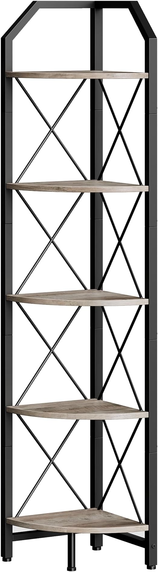 5-Tier Corner Shelf, Industrial Corner Bookshelf, 59.4" Corner Storage Stand, Plant Stand Display Shelf, Corner Bookcase for Bedroom, Living Room, Home Office, Greige and Black TCJ10BG