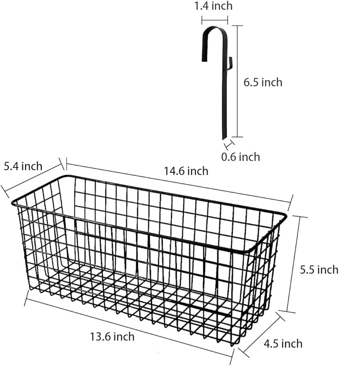 2 Pack Metal Hanging Bedside Basket for Bunk Beds & Collage Dorms - Cabinet Wire Organizer for Storage, Multi-Use Large Organizing Caddy for Bedroom, Office (Black/Large)