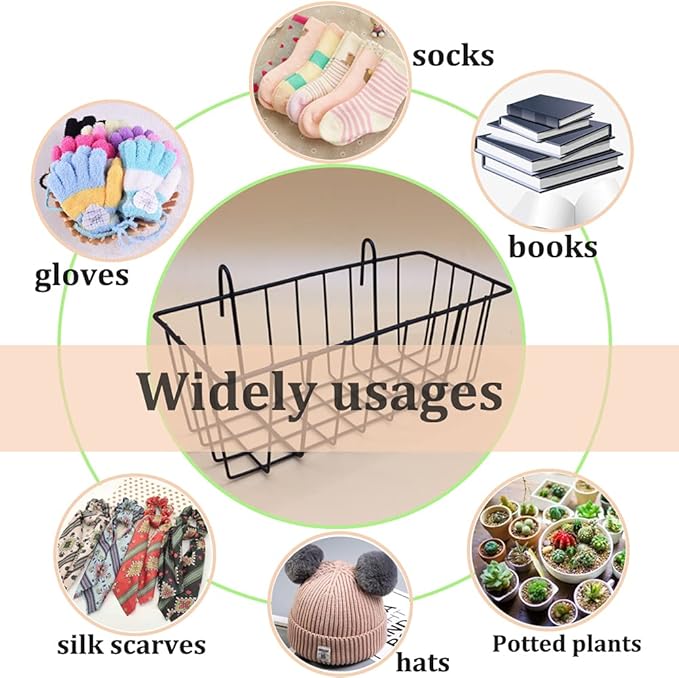 3 Pack Wire Baskets,Wall Grid Panel Hanging Wire Basket,Wall Storage and Display Basket for Cabinet & Pantry Organization and Kitchen,Bathroom,Bedroom Storage