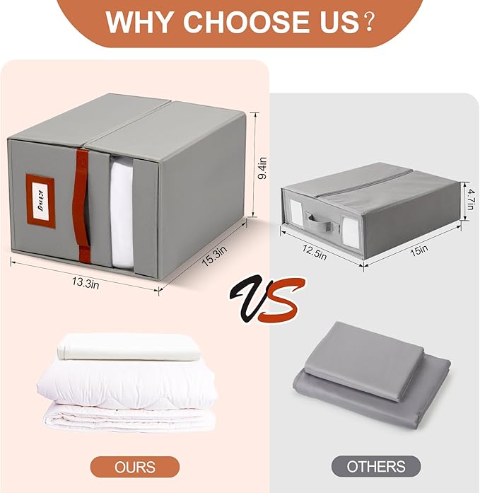Jumpso Extra Large Bed Sheet Organizer, 2 Pack Foldable Sheet Organizers and Storage with Oxford Fabric, Clear PVC Window & Leather Handle – Storage for Bedding, Blankets, Duvet Cover Set, Quilt