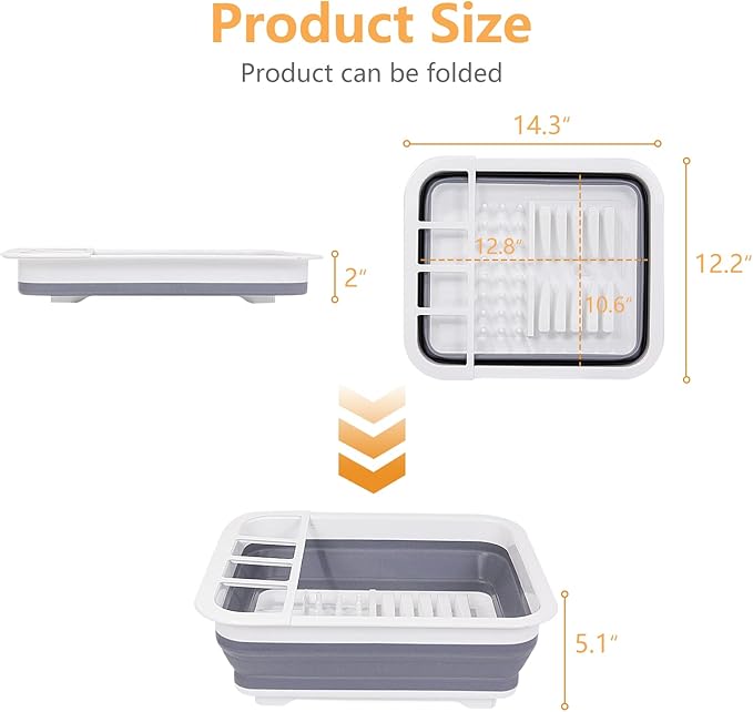 Collapsible Dish Drying Rack with Rotating Drain & Plug,Space-Saving Dish Drainers for Kitchen Counter, Portable Dish Rack Over Sink Drying Dinnerware,Travel Trailer RV Camping Essentials