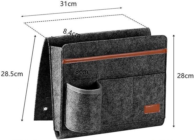 Bringsine Bedside Caddy, Felt Bed Storage Organizer Hanging Bag Holder with 5 Pockets for Magazine Book Phone Tablet iPad Cables Remote & Water Bottle Holder Home Dorm Bed Sofa-Deep Gray
