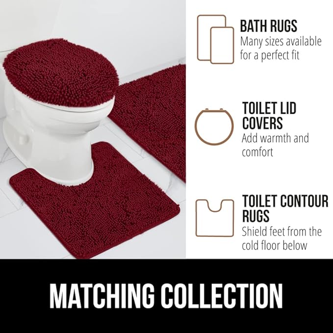 GORILLA GRIP Bath Rug Mat 48x17, Soft Absorbent Chenille, Quick Dry Microfiber Mats, Rubber Backing Washable Shower Floor Rugs, Bathmat Runner, US Designed Bathroom Home Decor Accessories Burgundy