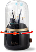 CLOKTA Toothbrush Holders for Bathrooms, Rotating 7 Slots Electric Toothbrush Holders with Cover, Countertop Toothpaste Organizers (Black)