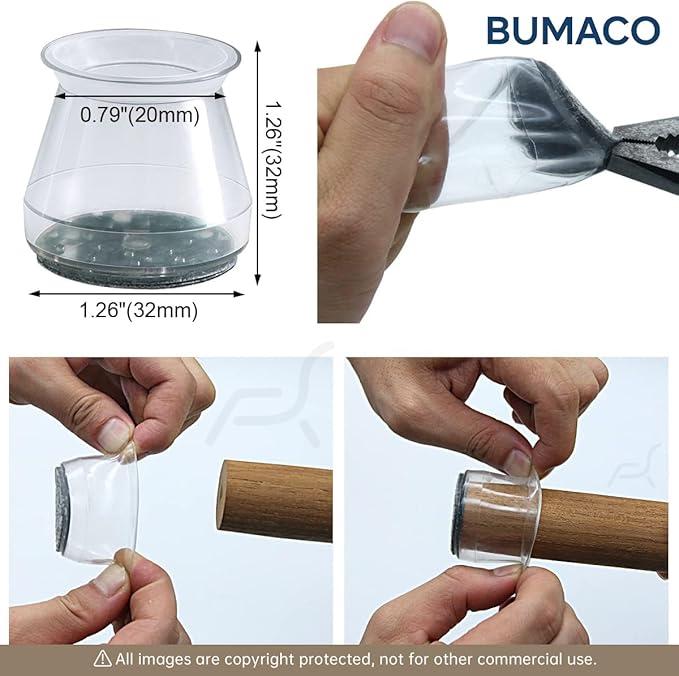 BUMACO Chair Leg Floor Protectors Chair Leg Protectors for Hardwood Floors Silicone Pads Covers to Protect Floors Clear-20 Pcs Universal S (15/16" to 1-5/16")