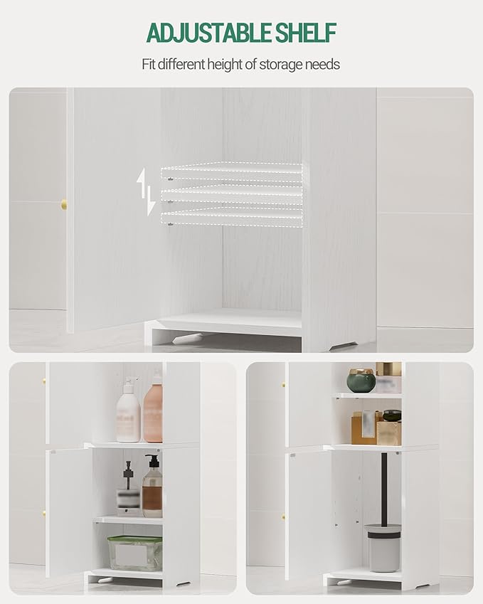 Bathroom Storage Cabinet, Small Corner Floor Cabinet with 2 Doors and Adjustable Shelf, Narrow Toilet Paper Cabinets, Bathroom Organizer for Small Spaces, 7.9" D x 9.8" W x 29.5" H White